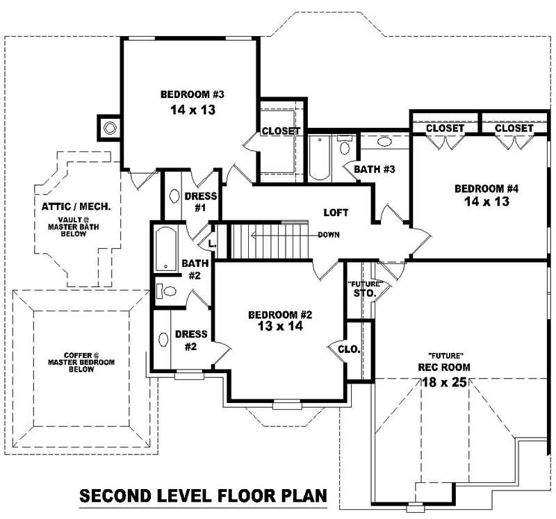 Floor Plan Second Story of Traditional Plan #170-2696