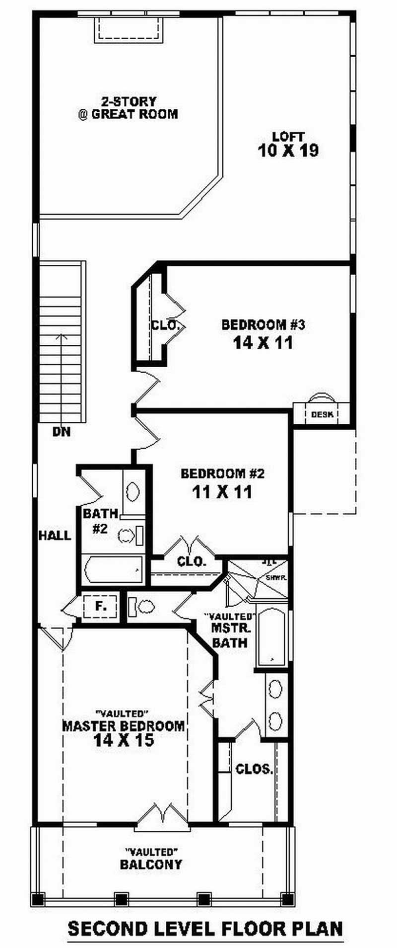 Floor Plan Second Story of Coastal Plan #170-2704