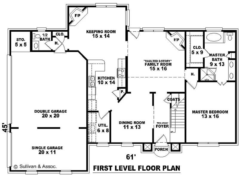 Floor Plan First Story of Traditional Plan #170-2734