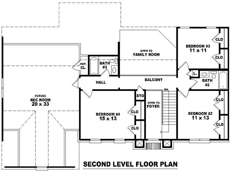 Floor Plan Second Story of Traditional Plan #170-2734