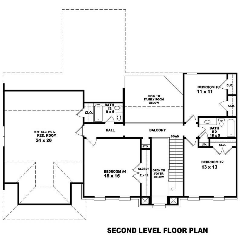 Floor Plan Second Story of Southern Plan #170-2755