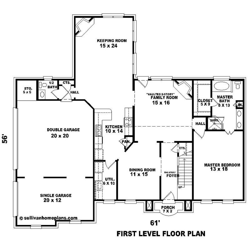 Floor Plan First Story of Southern Plan #170-2766