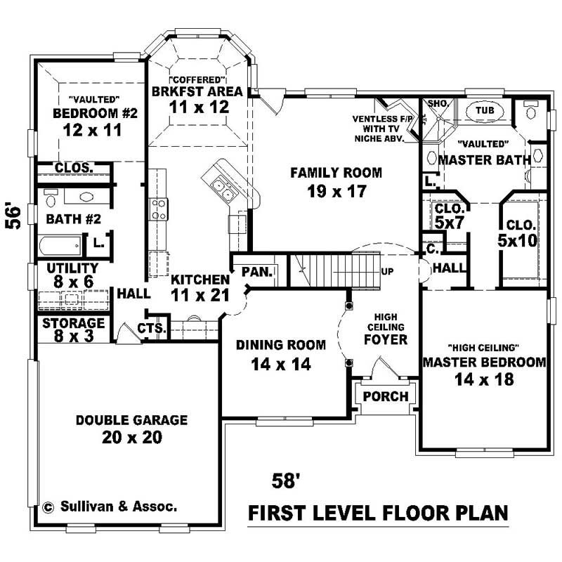 Floor Plan First Story of French Plan #170-2782