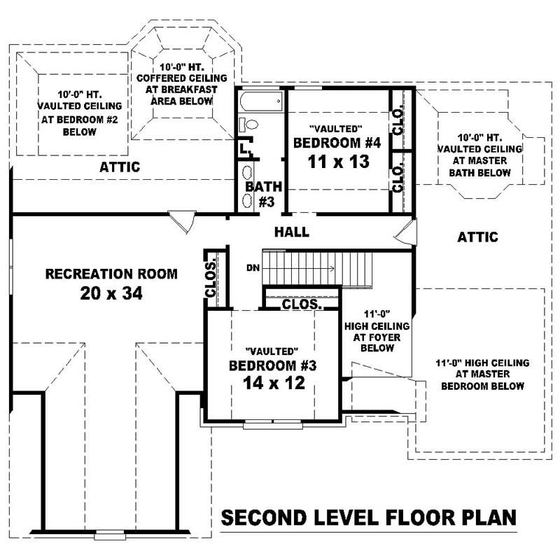 Floor Plan Second Story of French Plan #170-2782