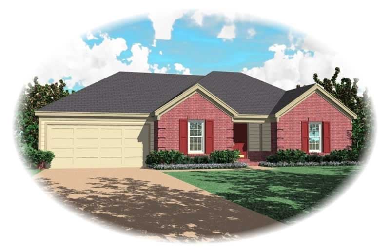 Front view of French home (ThePlanCollection: House Plan #170-2803)