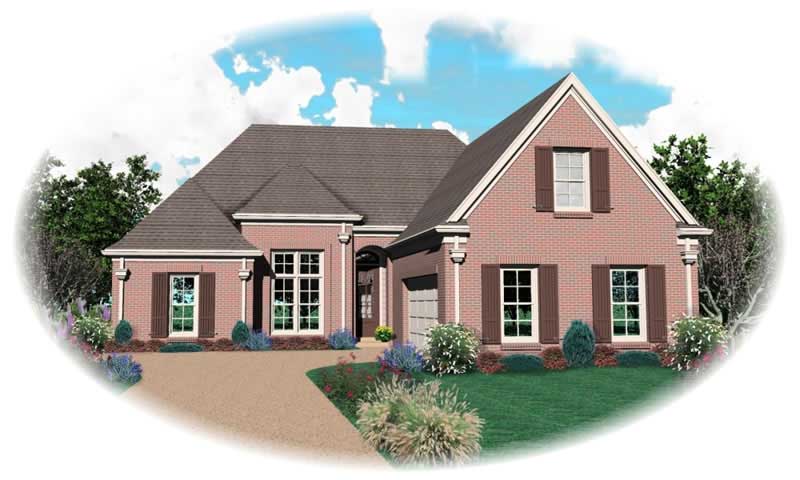 Front view of French home (ThePlanCollection: House Plan #170-2805)