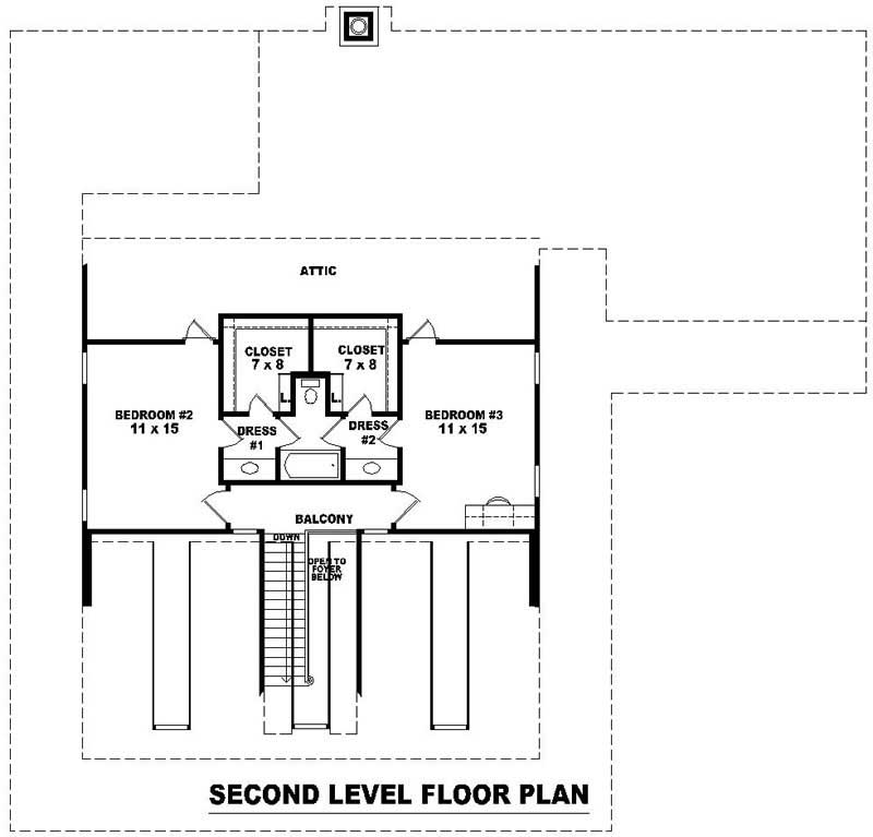 Floor Plan Second Story of Colonial Plan #170-2807