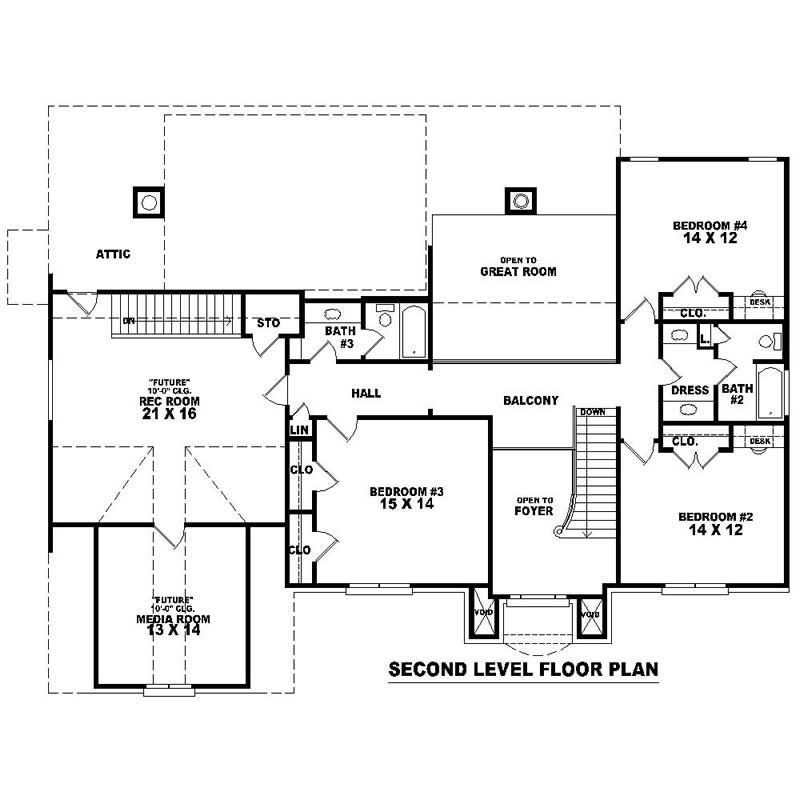 Floor Plan Second Story of French Plan #170-2824