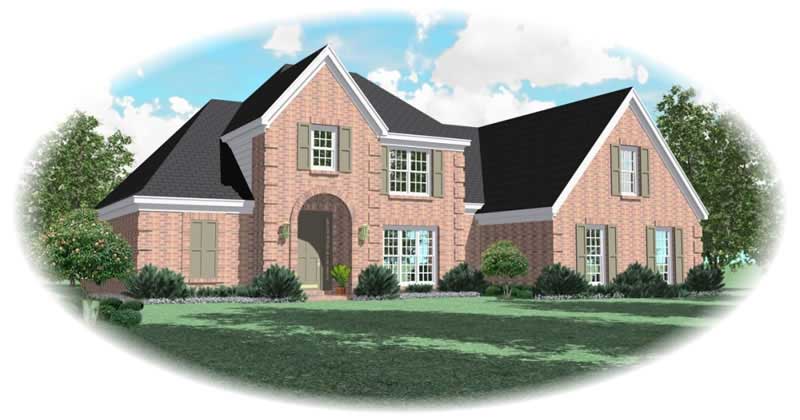 Front view of French home (ThePlanCollection: House Plan #170-2873)