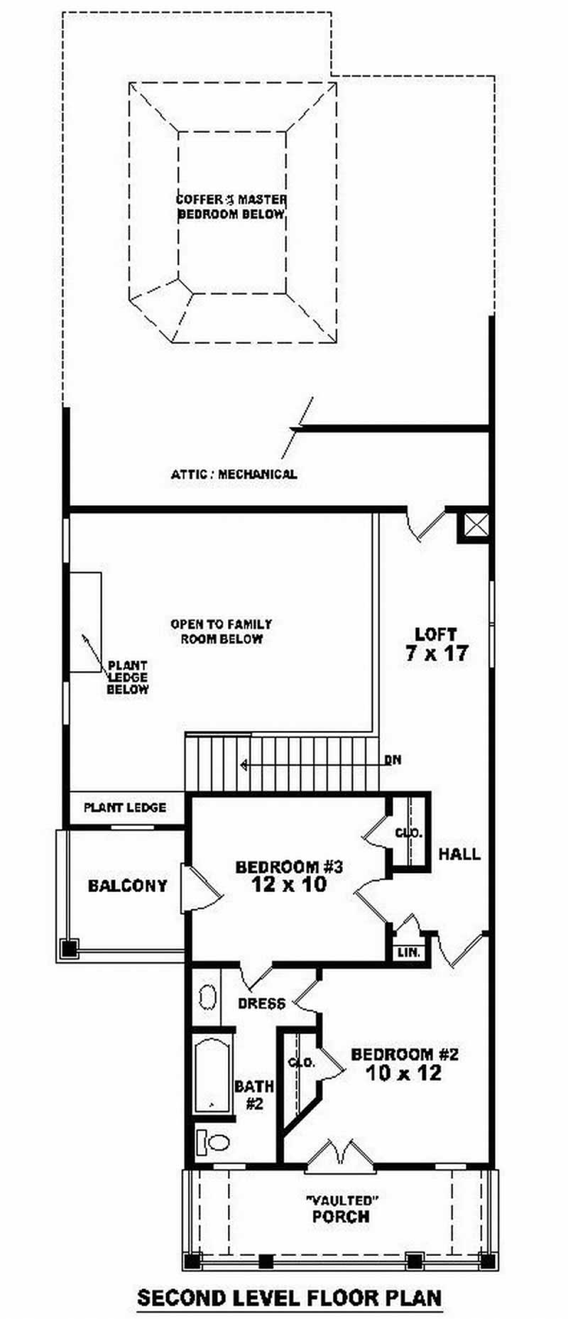 Floor Plan Second Story of Coastal Plan #170-2876