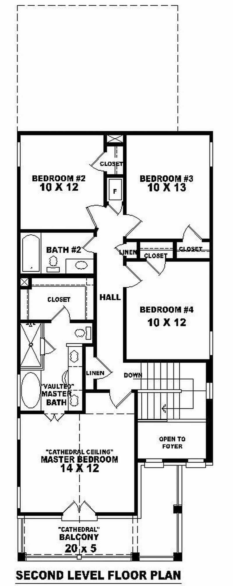 Floor Plan Second Story of Coastal Plan #170-2877