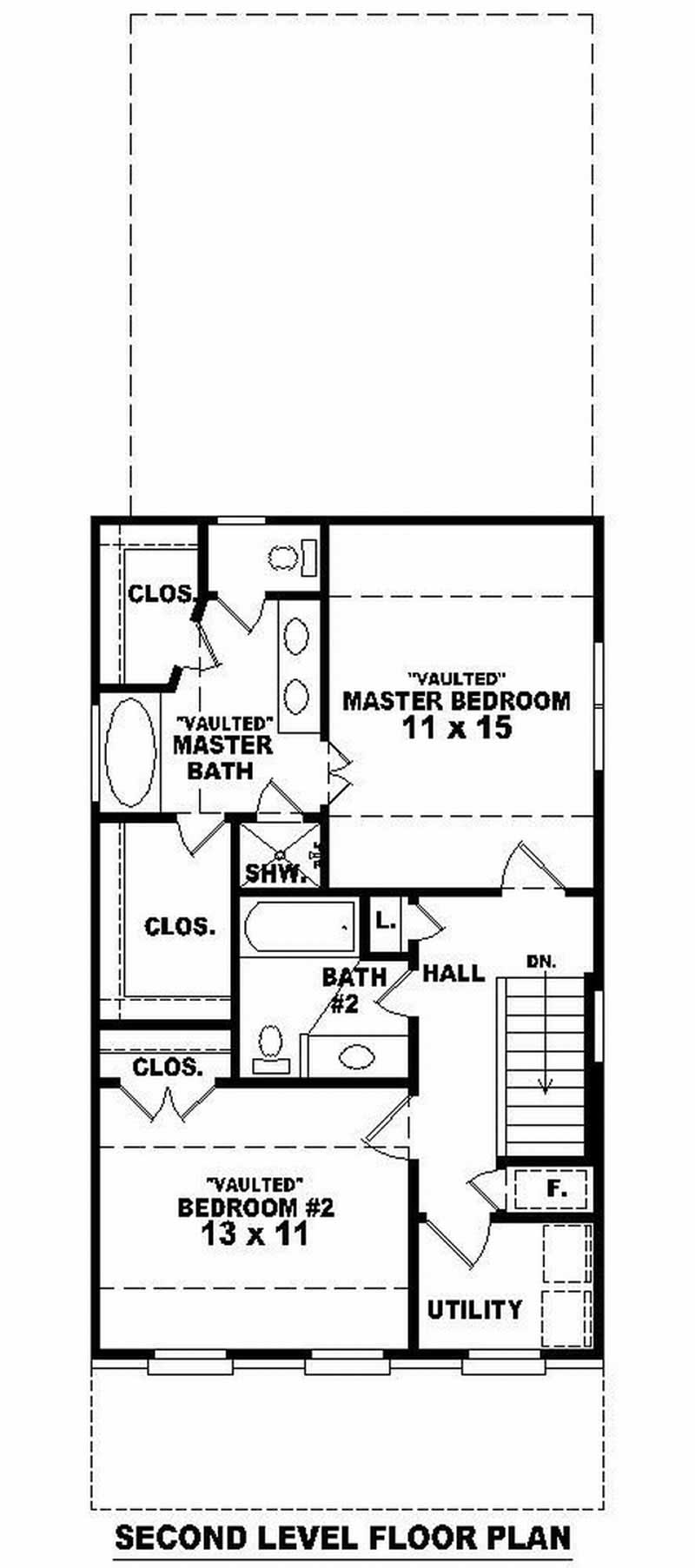 Floor Plan Second Story of Coastal Plan #170-2890