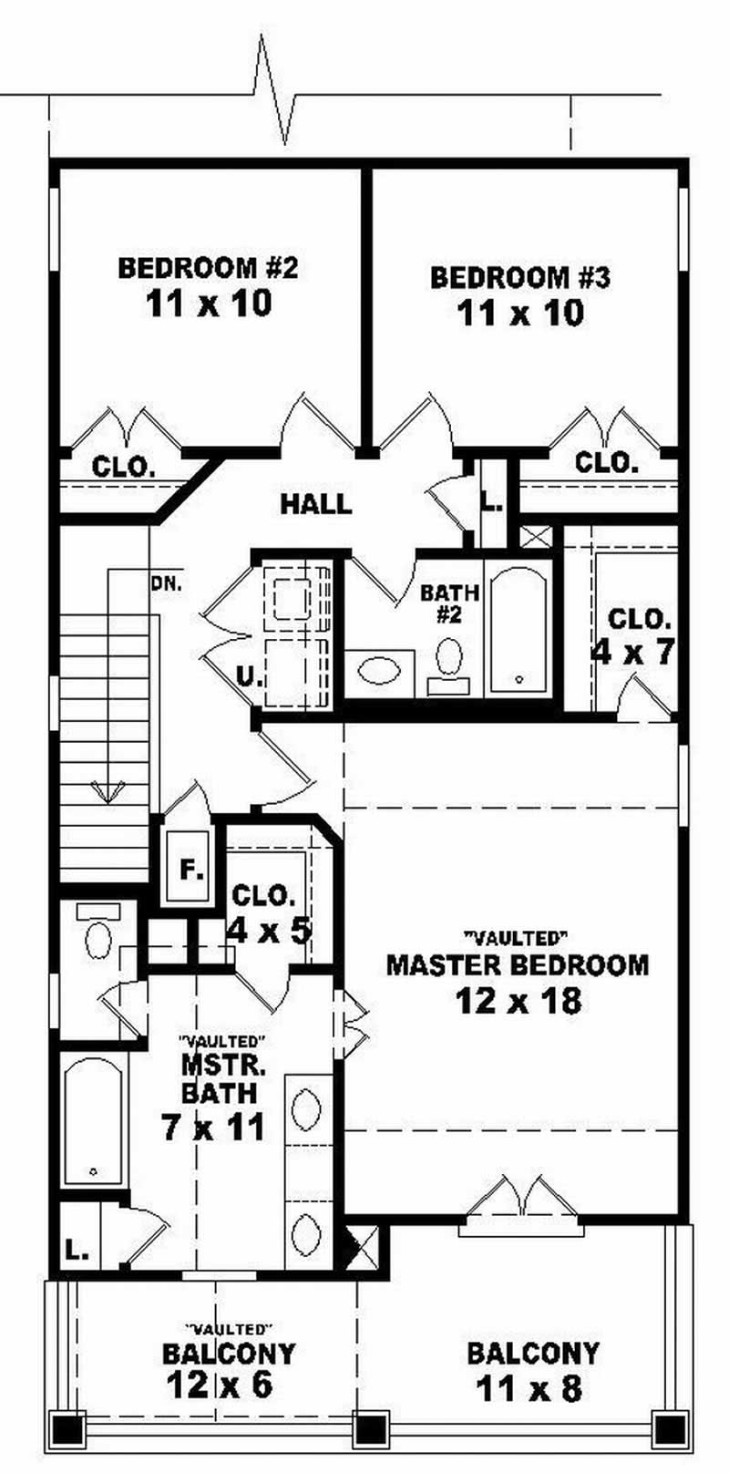 Floor Plan Second Story of Coastal Plan #170-2898