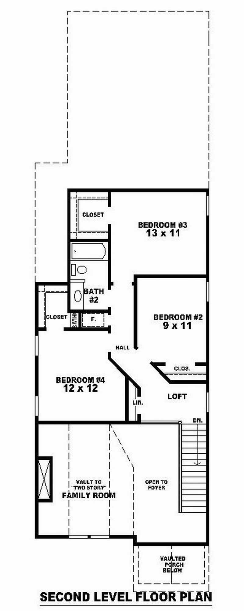 Floor Plan Second Story of Coastal Plan #170-2915