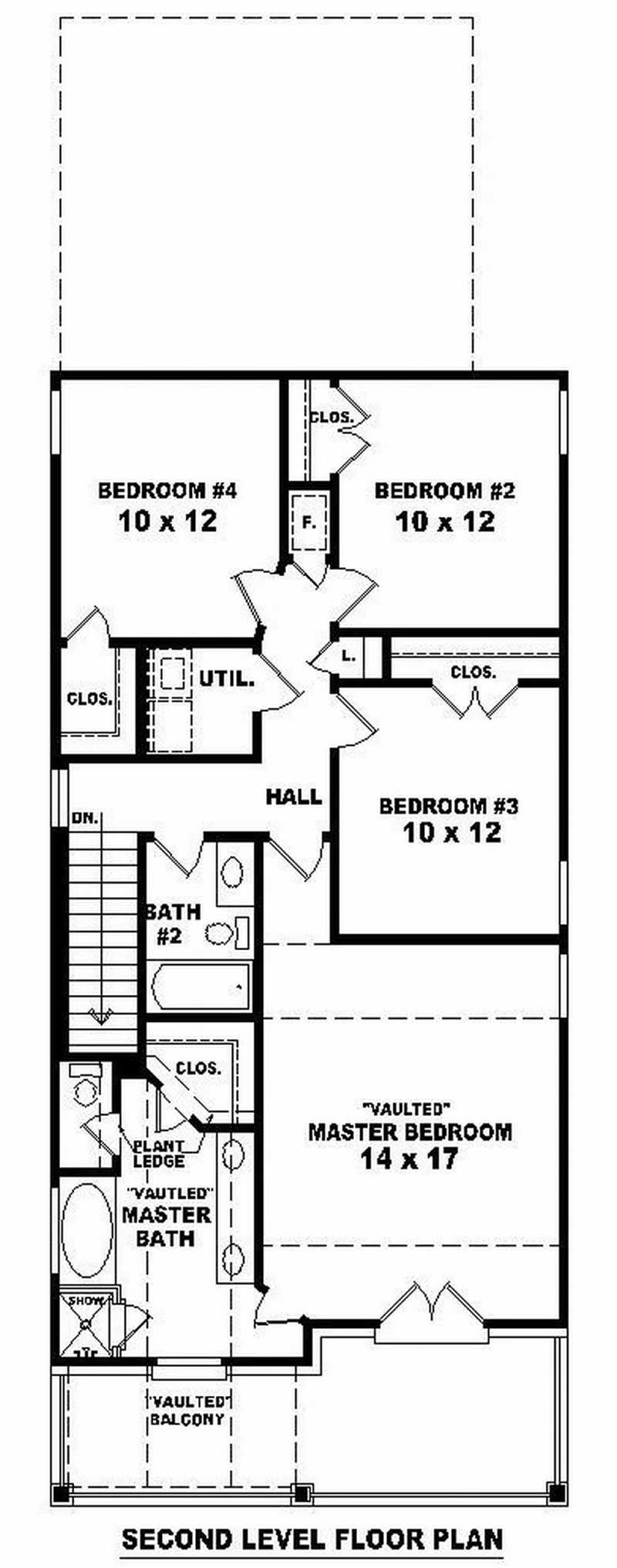 Floor Plan Second Story of Coastal Plan #170-2945