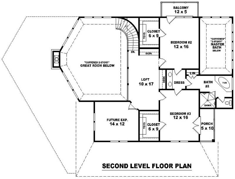 Floor Plan Second Story of Country Plan #170-2988