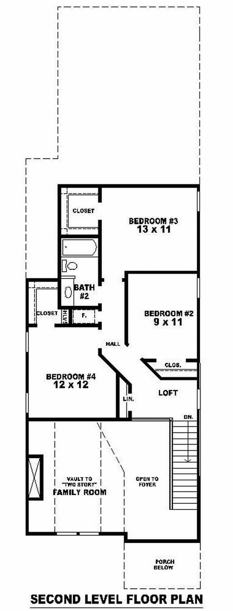 Floor Plan Second Story of Coastal Plan #170-2990