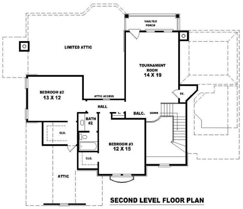 Floor Plan Second Story of French Plan #170-3003