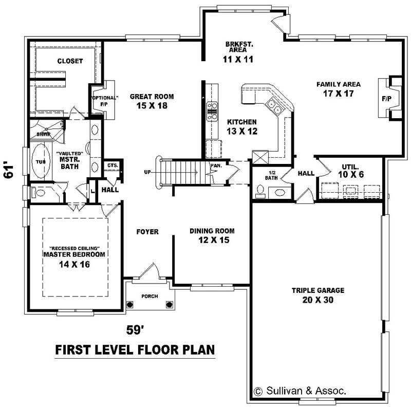 Floor Plan First Story of French Plan #170-3014