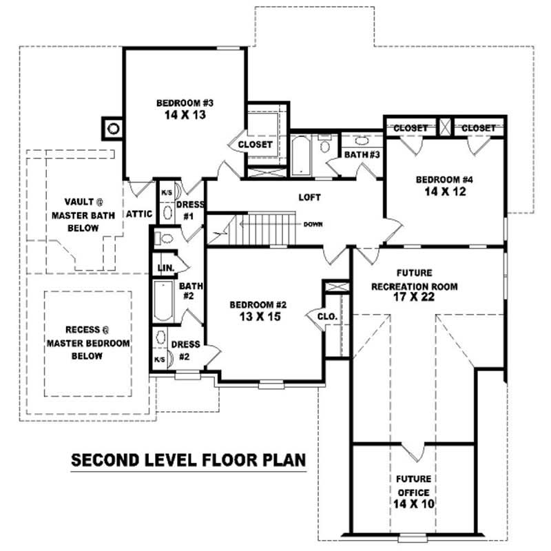 Floor Plan Second Story of French Plan #170-3014
