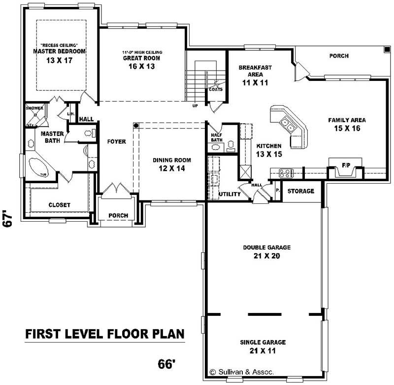 Floor Plan First Story of French Plan #170-3015