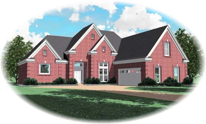 Front view of French home (ThePlanCollection: House Plan #170-3040)