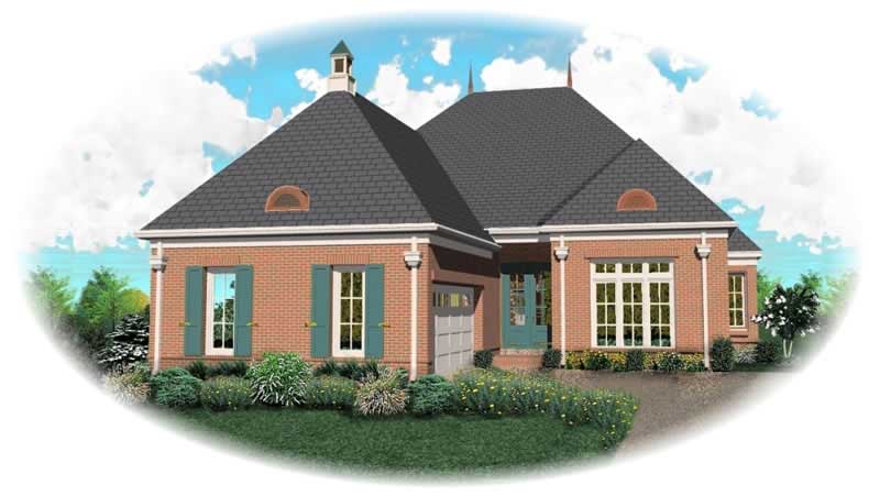 Front view of French home (ThePlanCollection: House Plan #170-3044)