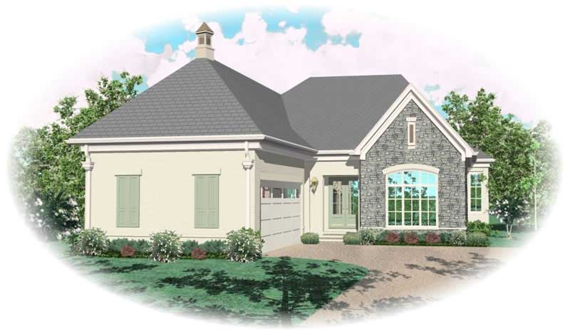 Front view of French home (ThePlanCollection: House Plan #170-3045)