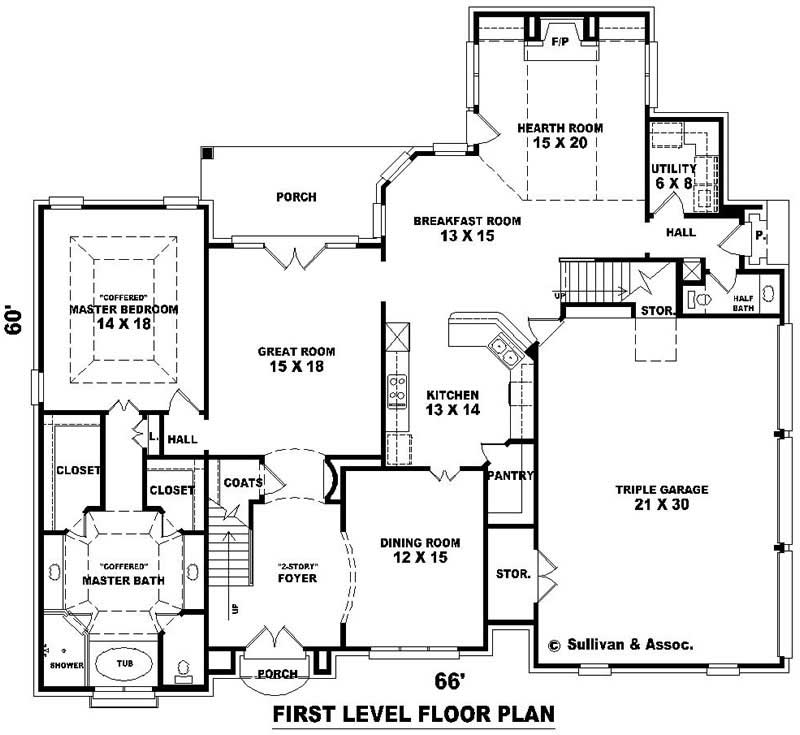 Floor Plan First Story of French Plan #170-3047