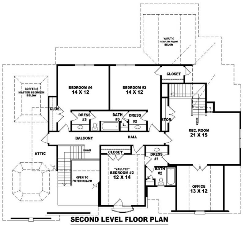 Floor Plan Second Story of French Plan #170-3047