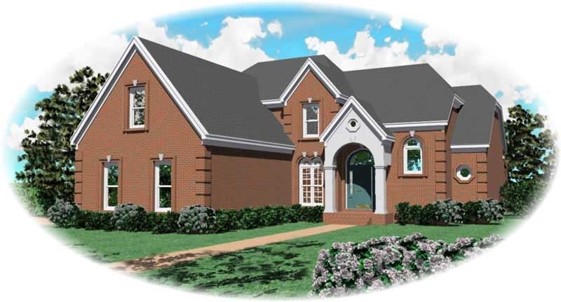 Front view of French home (ThePlanCollection: House Plan #170-3052)