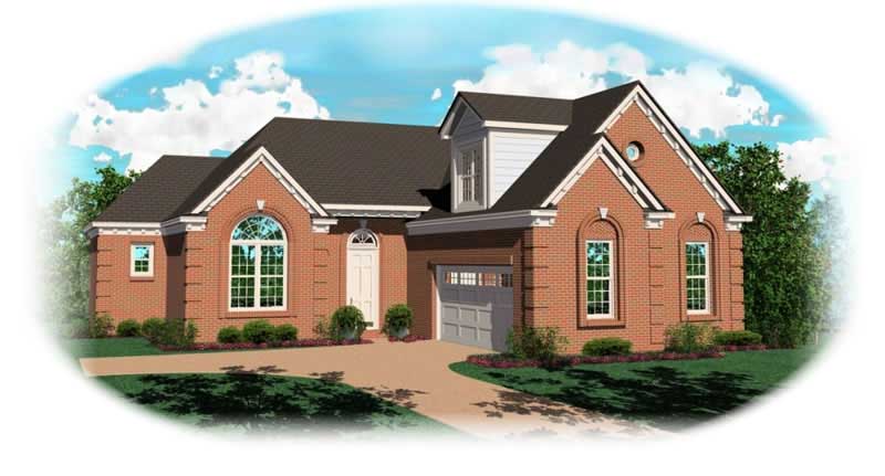 Front view of French home (ThePlanCollection: House Plan #170-3067)