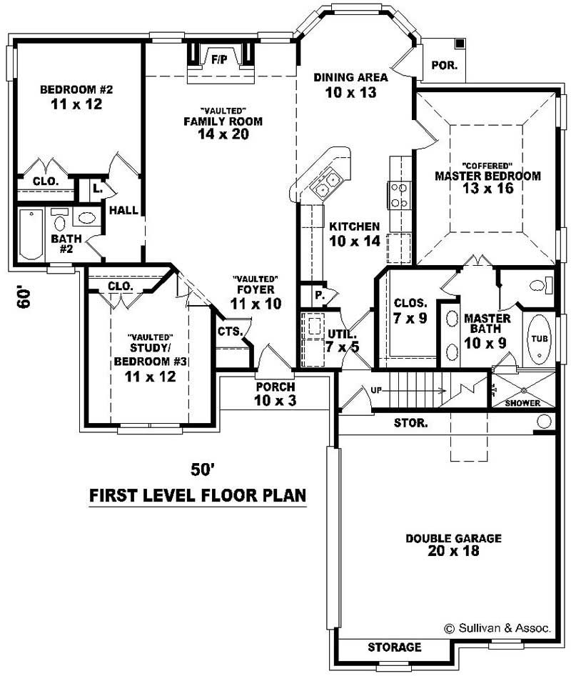 Floor Plan First Story of French Plan #170-3067