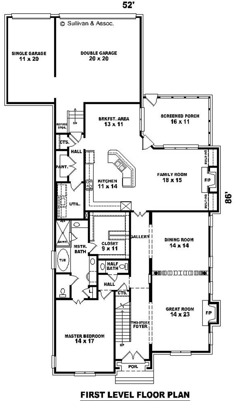 Floor Plan First Story of French Plan #170-3072
