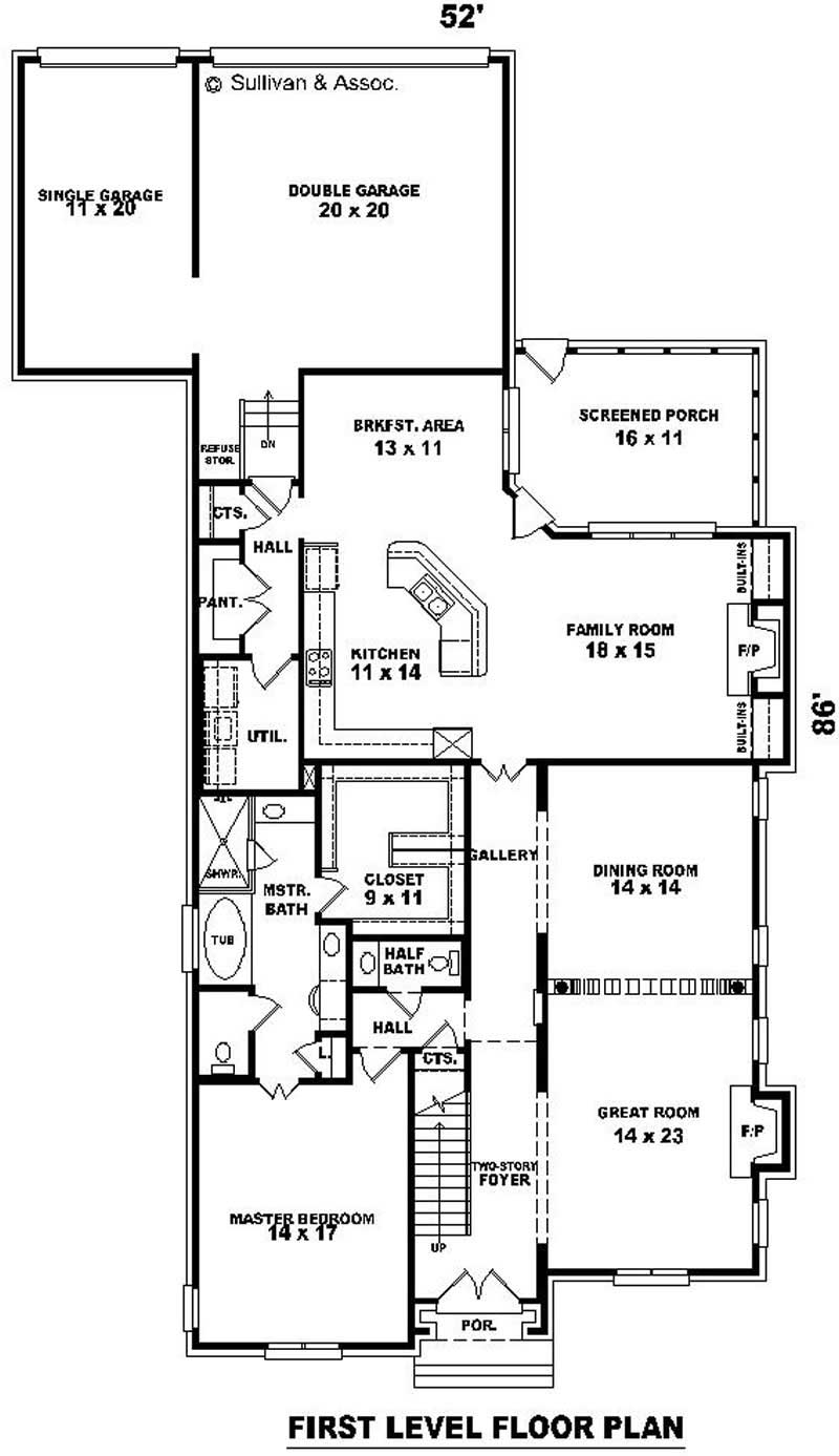 Floor Plan First Story of French Plan #170-3074