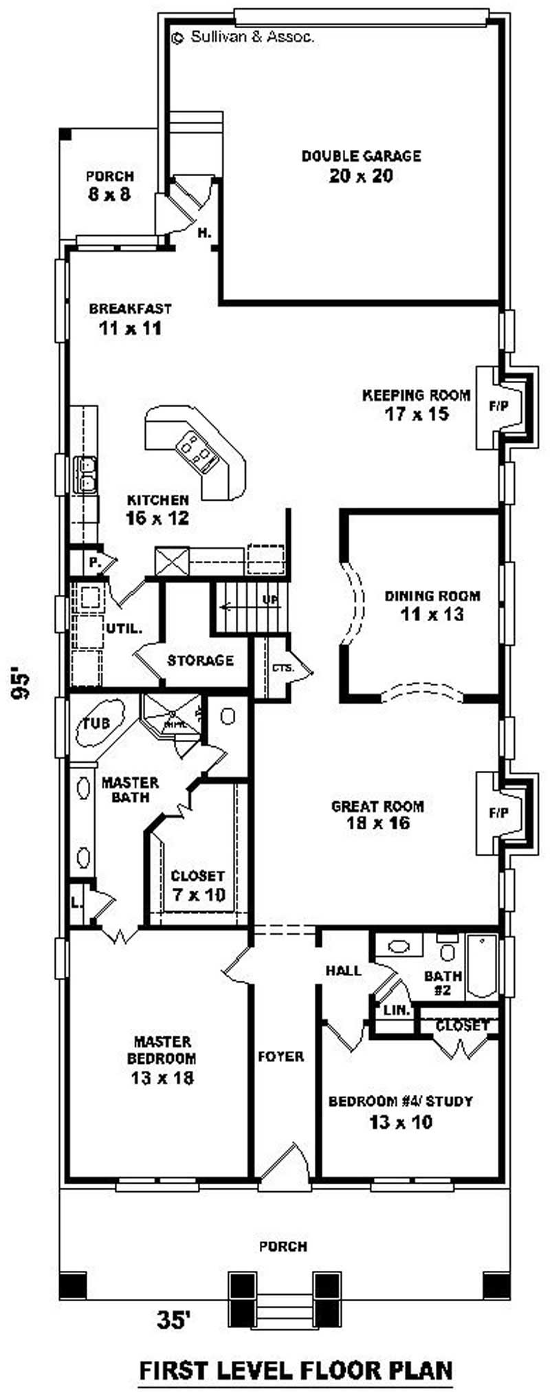Floor Plan First Story of Craftsman Plan #170-3076