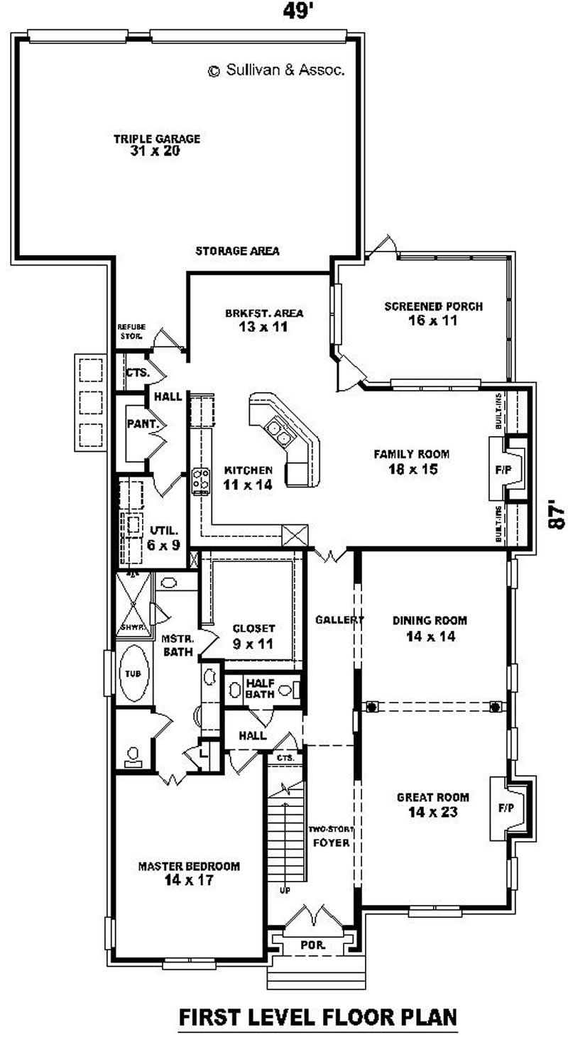 Floor Plan First Story of French Plan #170-3077