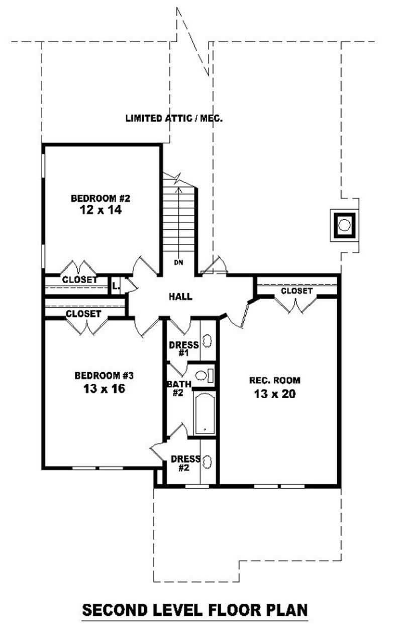 Floor Plan Second Story of Craftsman Plan #170-3100
