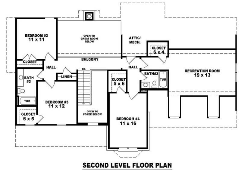 Floor Plan Second Story of Country Plan #170-3106