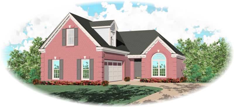Front view of French home (ThePlanCollection: House Plan #170-3118)