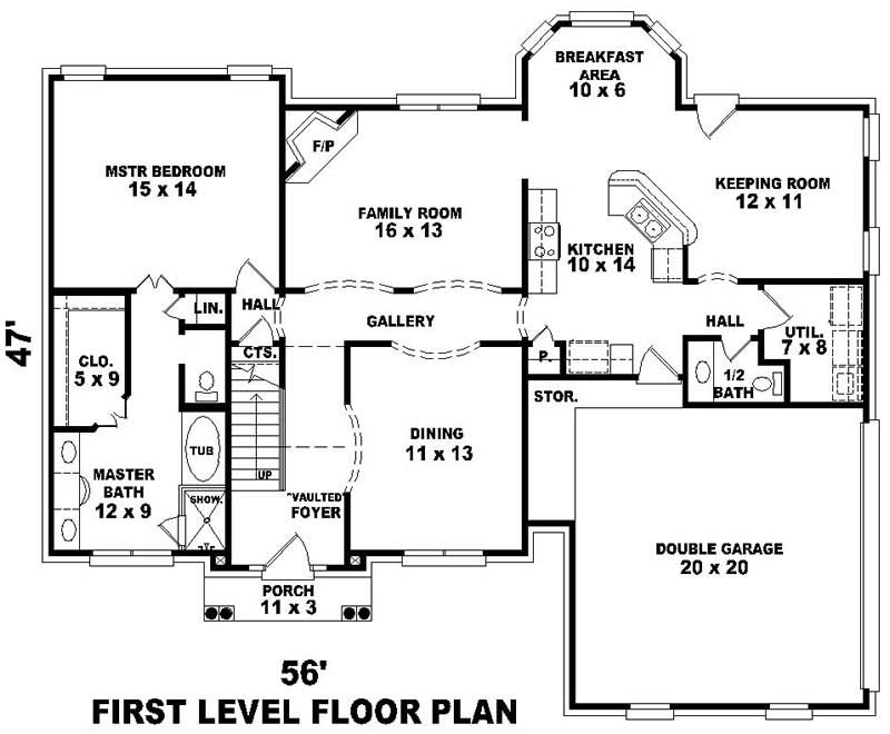 Floor Plan First Story of French Plan #170-3119
