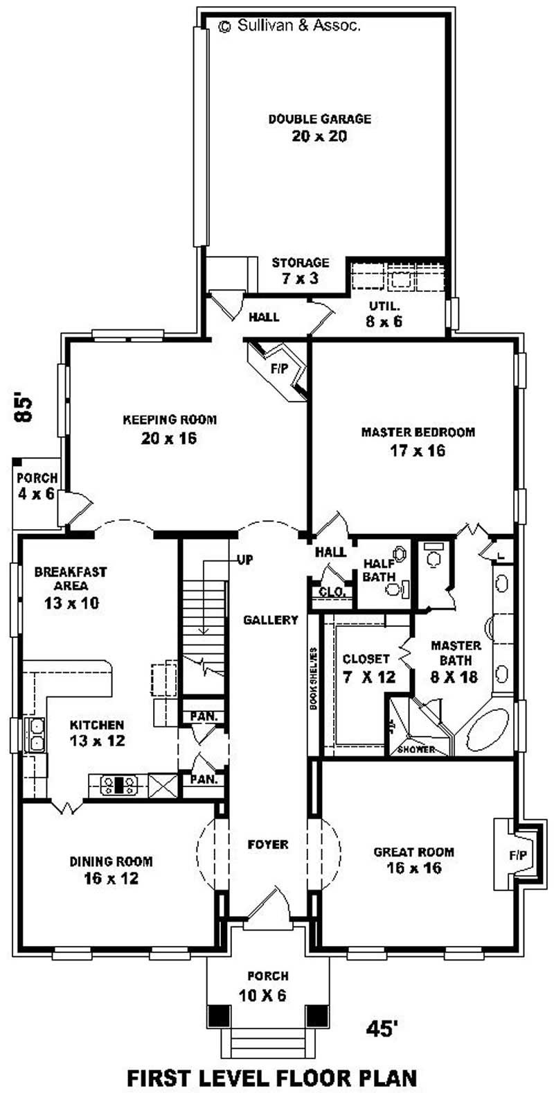 Floor Plan First Story of Craftsman Plan #170-3128