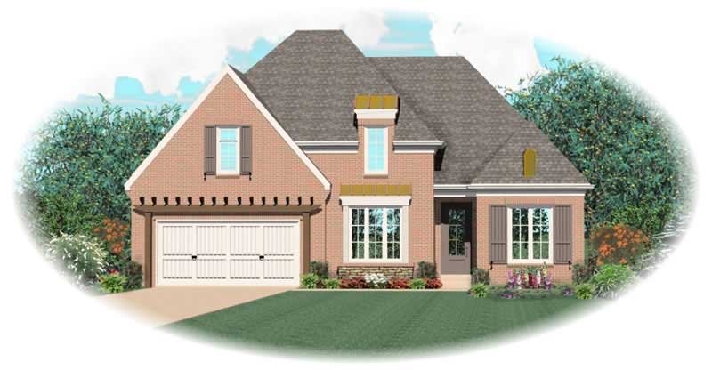 Front view of Country home (ThePlanCollection: House Plan #170-3146)