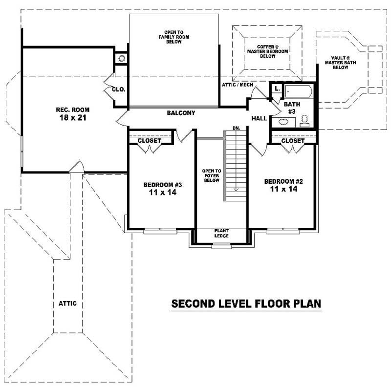Floor Plan Second Story of French Plan #170-3149