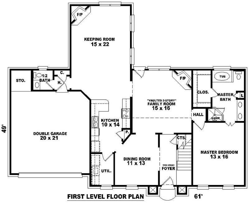 Floor Plan Main Level of Traditional Plan #170-3153