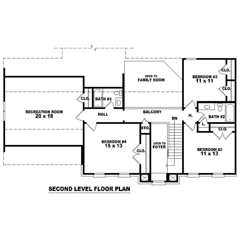 Floor Plan Upper Level of Traditional Plan #170-3153