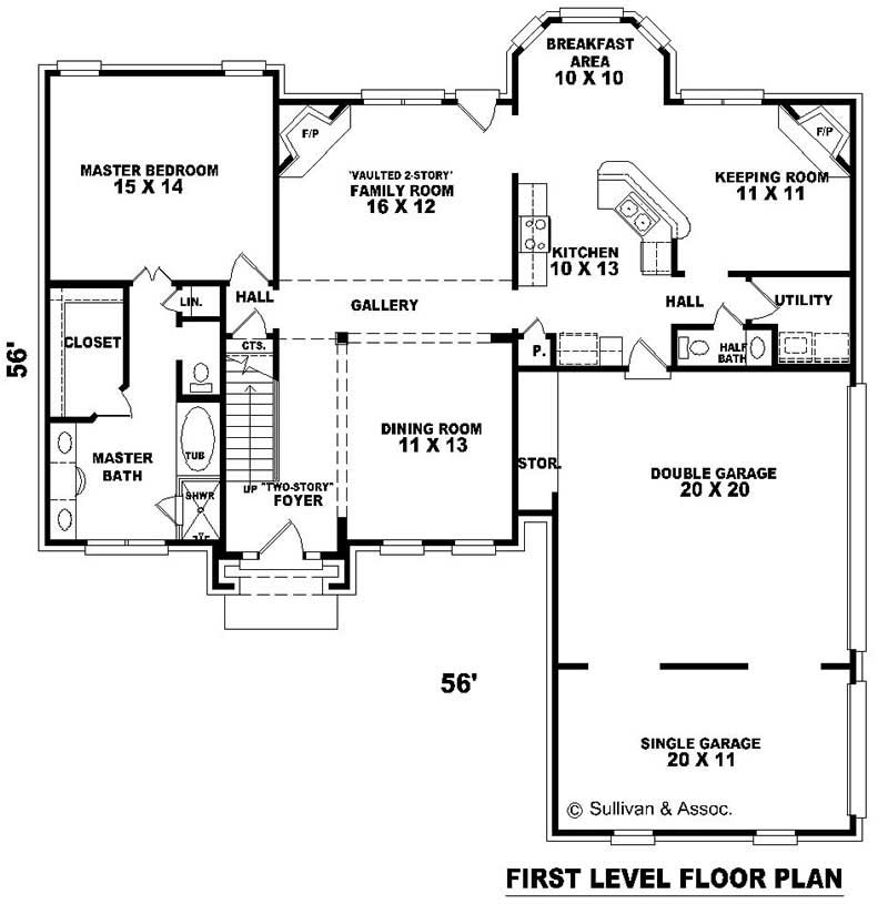 Floor Plan First Story of Traditional Plan #170-3156