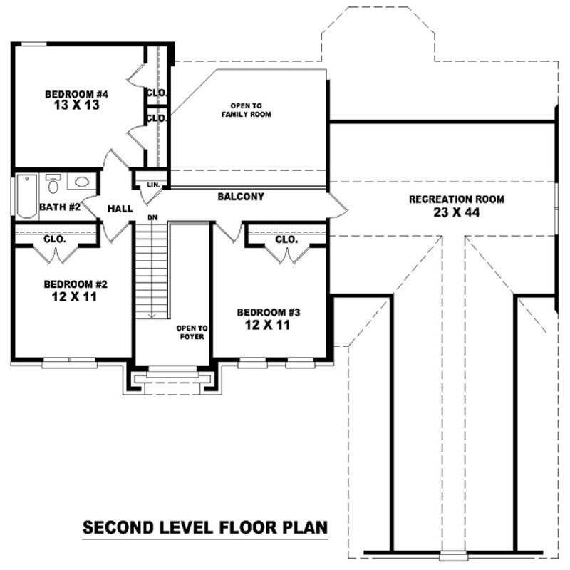 Floor Plan Second Story of Traditional Plan #170-3156