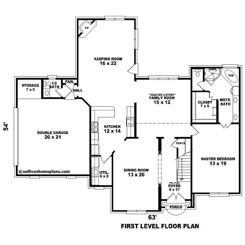 Floor Plan First Story of Southern Plan #170-3161