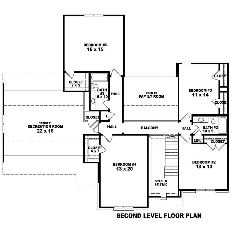 Floor Plan Second Story of Southern Plan #170-3161